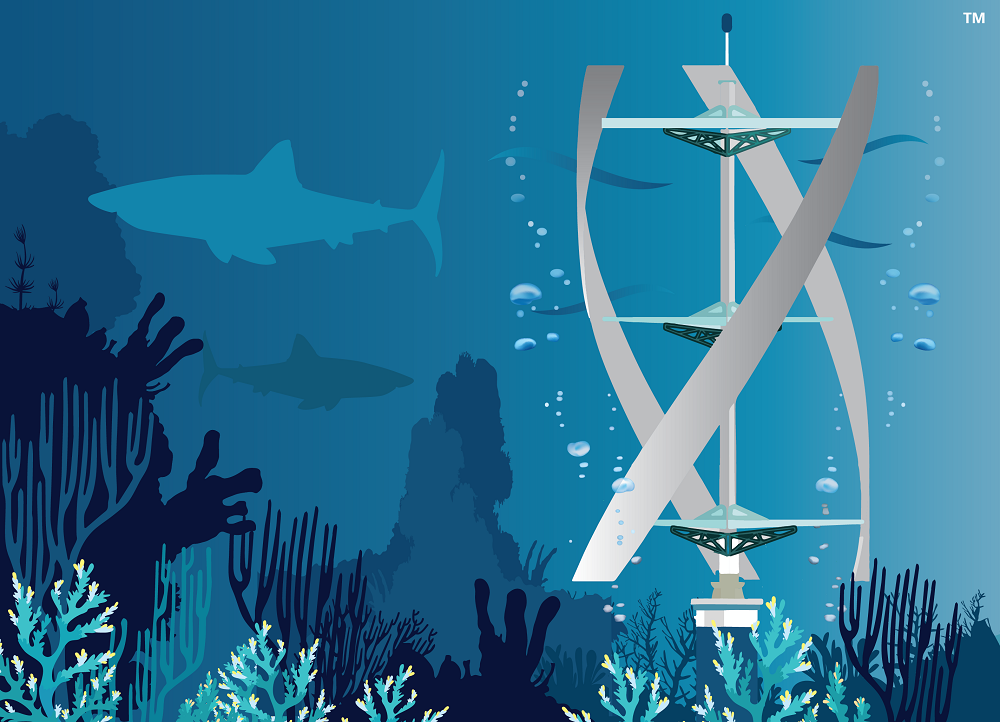 Graphic of hydrokinetic turbines representing ARPA-E's SHARKS Program