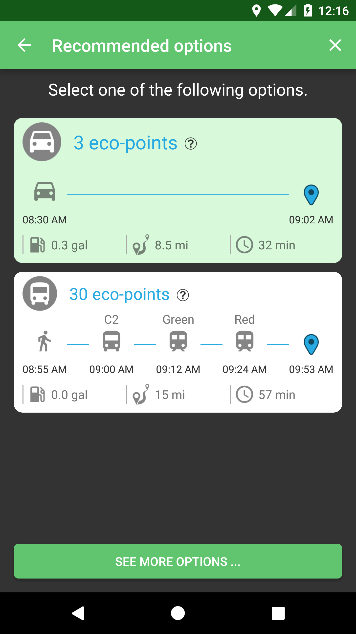 Screenshot of commuter connections interface