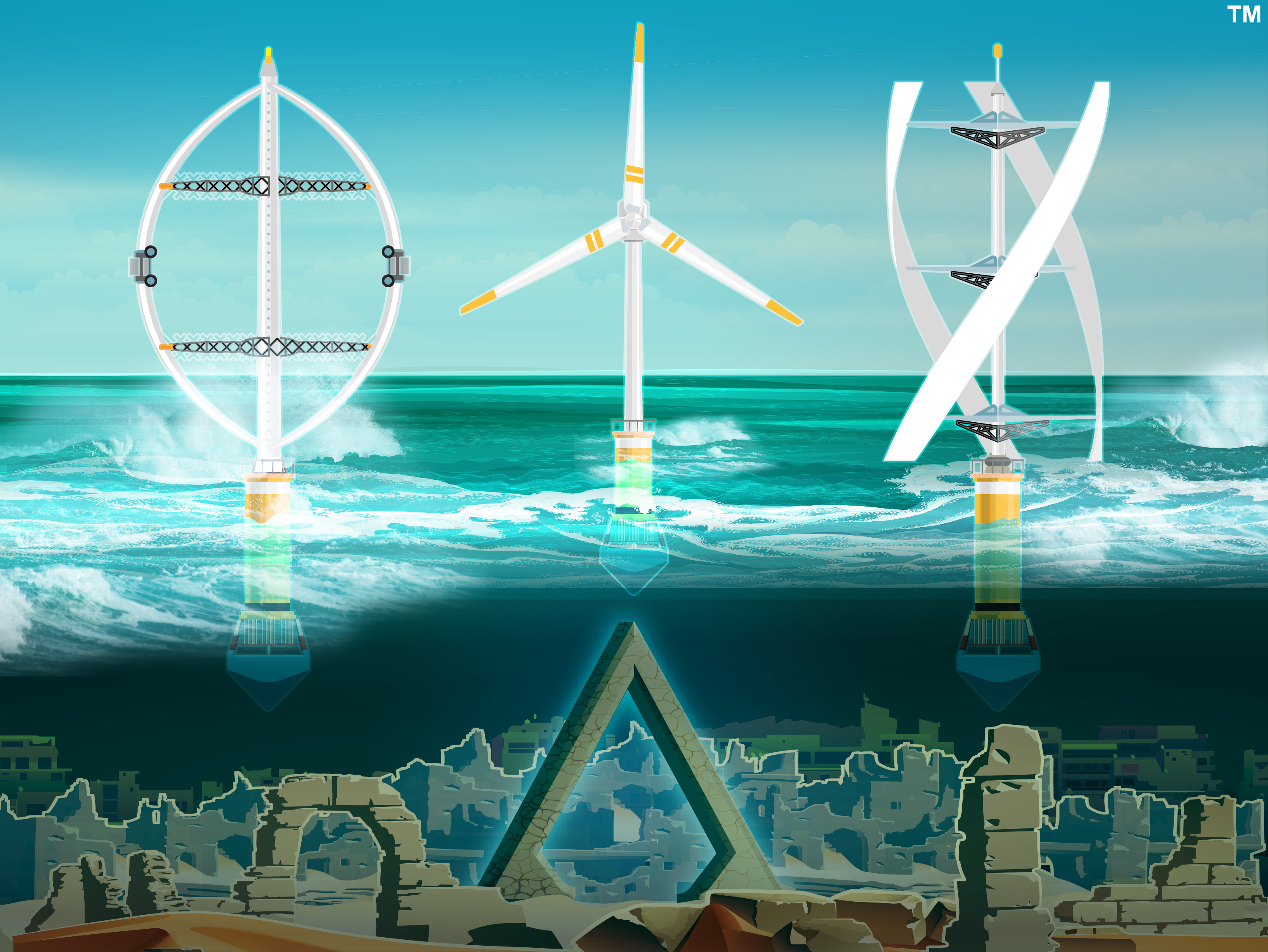 Image of ocean wind turbines representing the ARPA-E ATLANTIS program