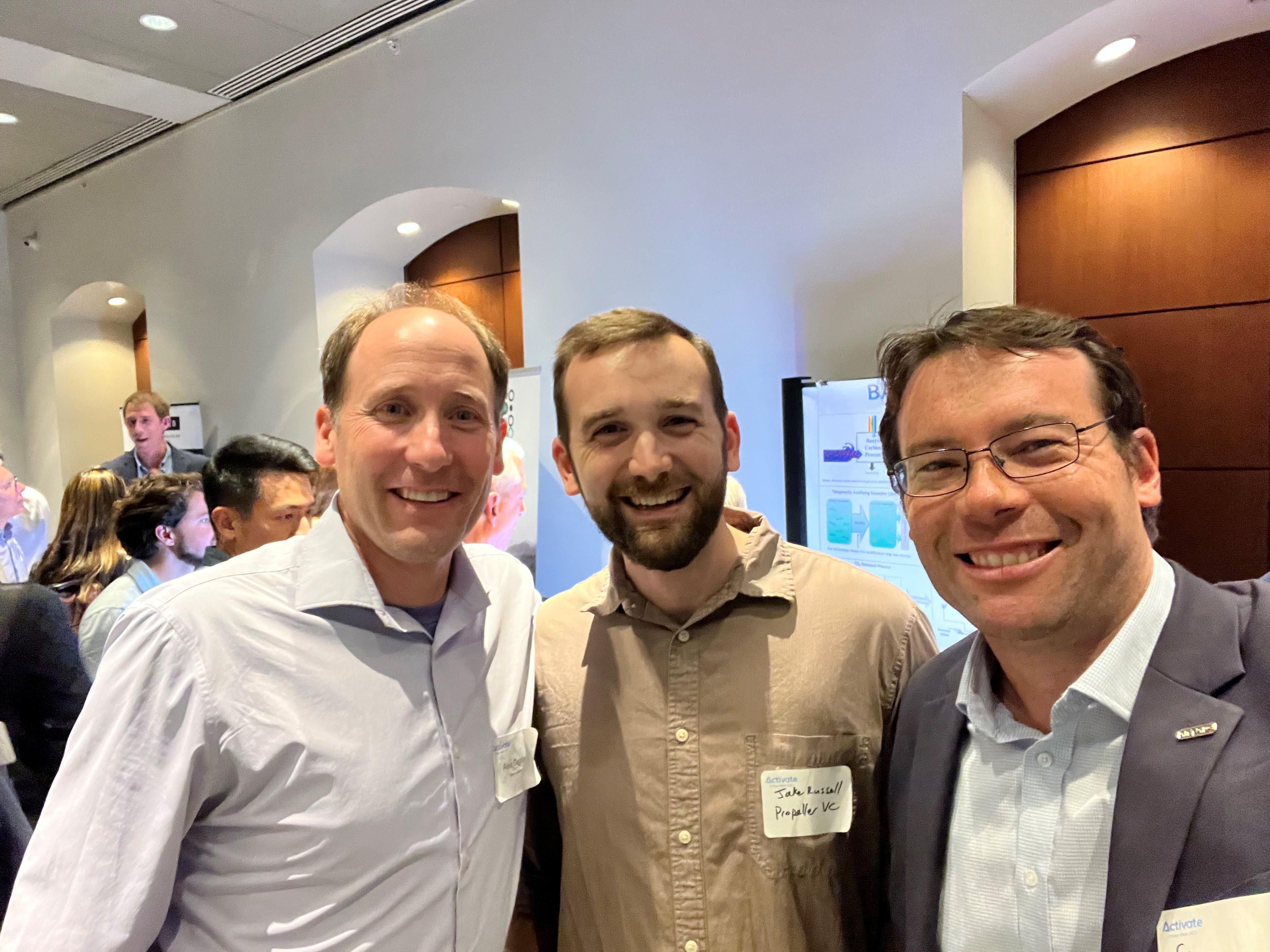 Program Director Dr. Simon Freeman (right) with Propeller VC principal and former ARPA-E fellow Dr. Jake Russell (center) at the Activate Demo Hall.